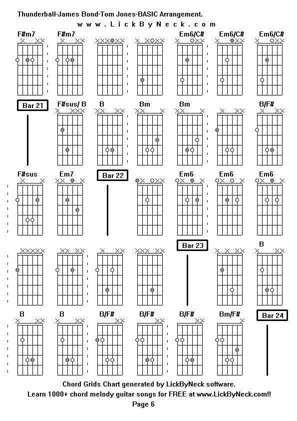 Chord Grids Chart of chord melody fingerstyle guitar song-Thunderball-James Bond-Tom Jones-BASIC Arrangement,generated by LickByNeck software.